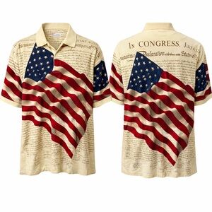 American Summer Flag Shirt XXL Patriotic Polo Declaration of Independence USA